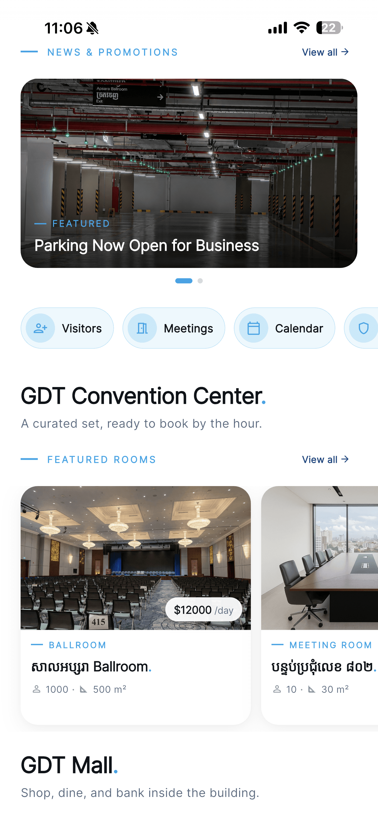 News, promotions and building services