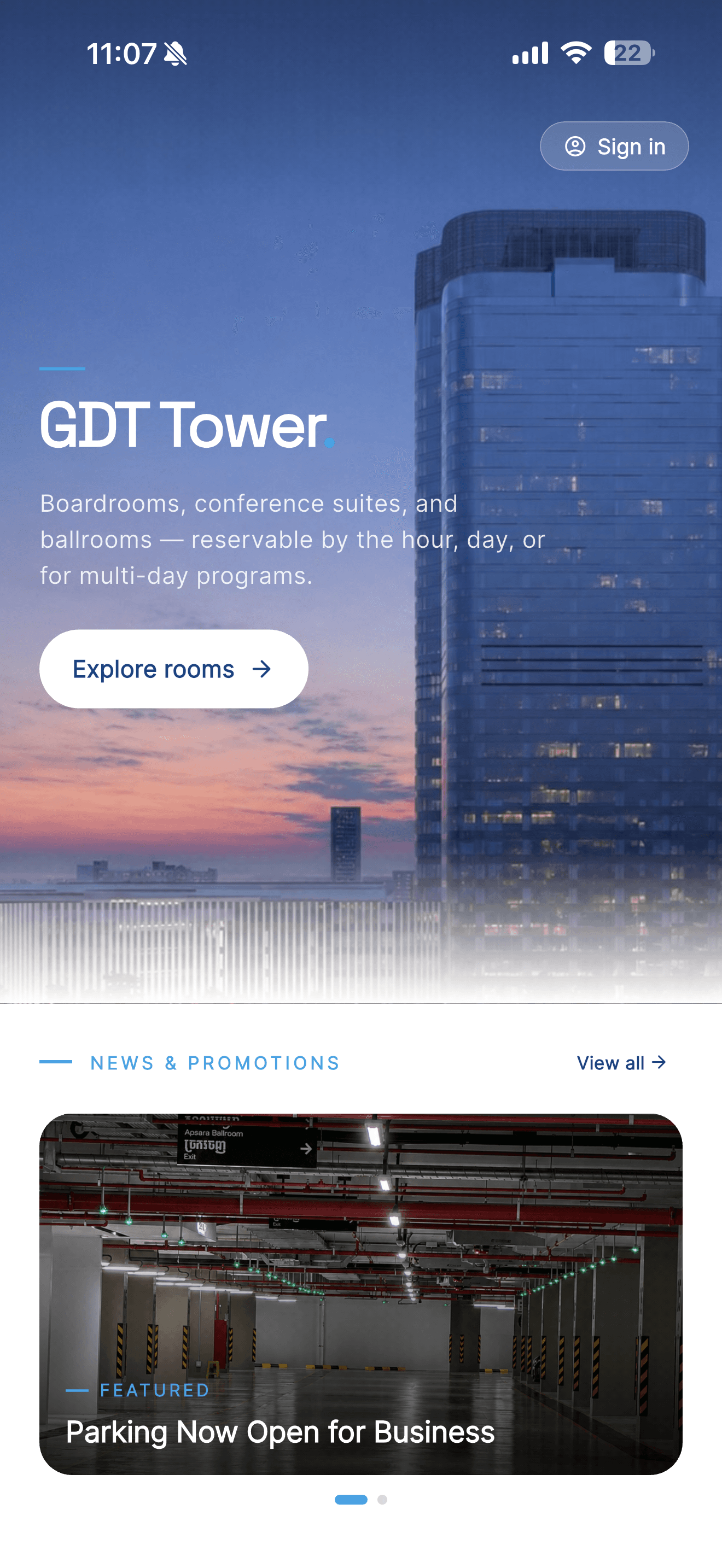 GDT Tower App — in-app home